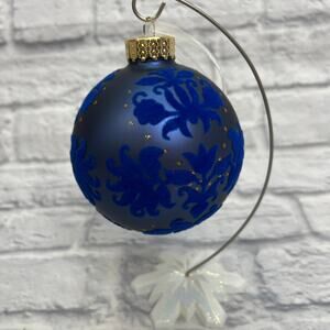 Vintage UT Bauble 4.5" Navy Blue Gold Ball Ornament Paisley Textured Sparkle